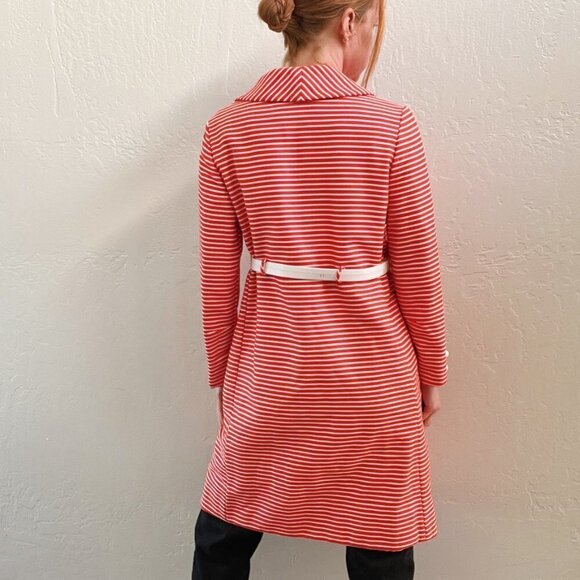 Vintage 1960's Red Striped Belted Lightweight Coat - Picture 5 of 9